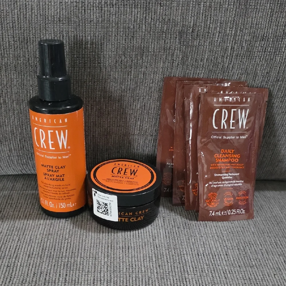 American Crew Matte Clay Spray And Matte Clay + Shampoo Samples, New.